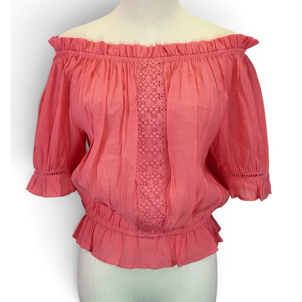 June & Hudson Pink Off The Shoulder 3/4 Sleeve Blouse Womens Size L